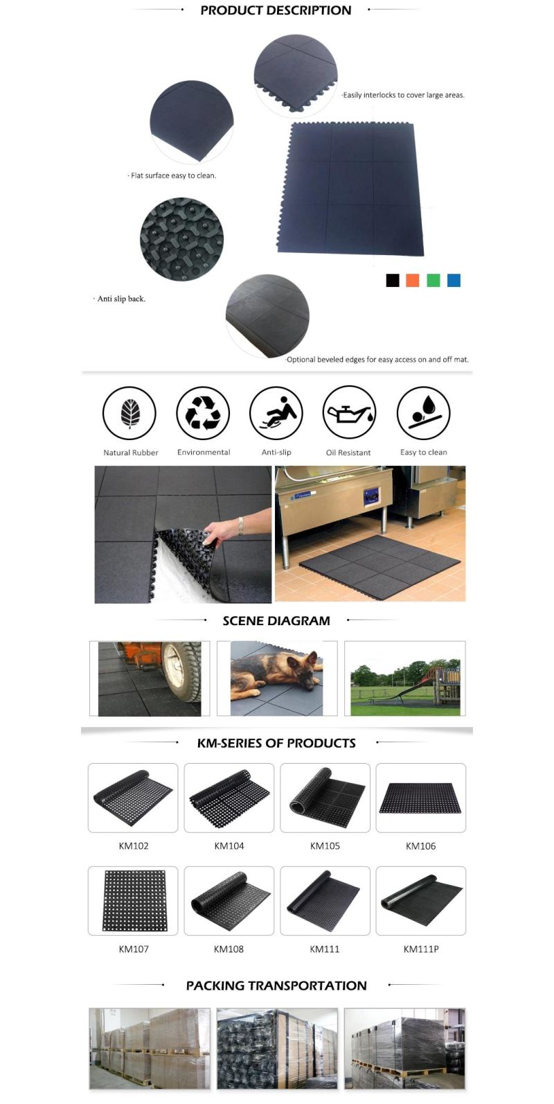 Minor Spill Modular Anti-Fatigue Matting, Rubber Floor for Gym Floor Mat Use with Interlocking