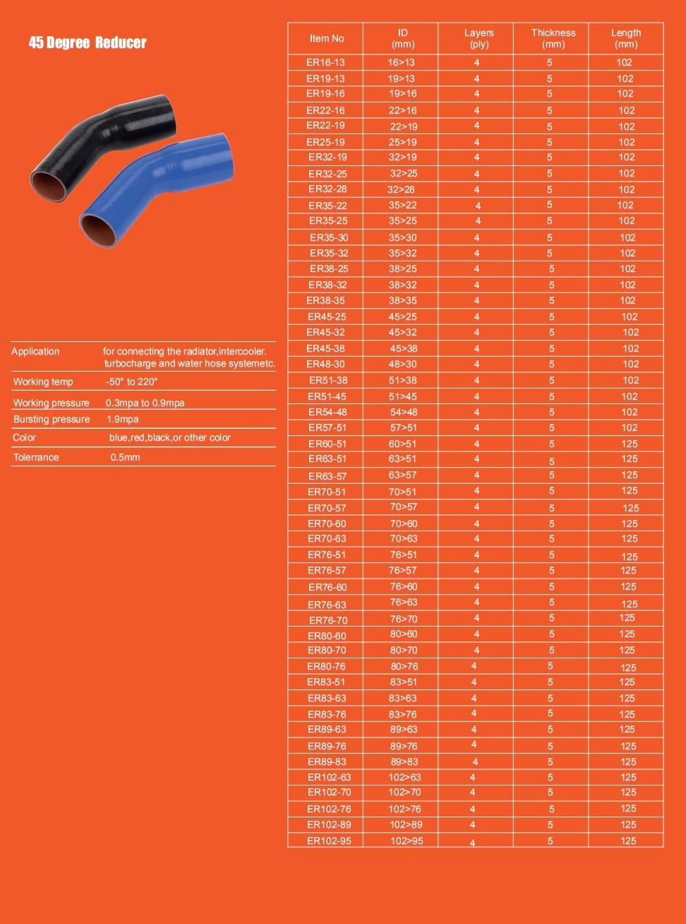 45 Degree Reducer Elbow Silicone Reducer Hose Automotive Silicone Hose Silicone Hump Silicone