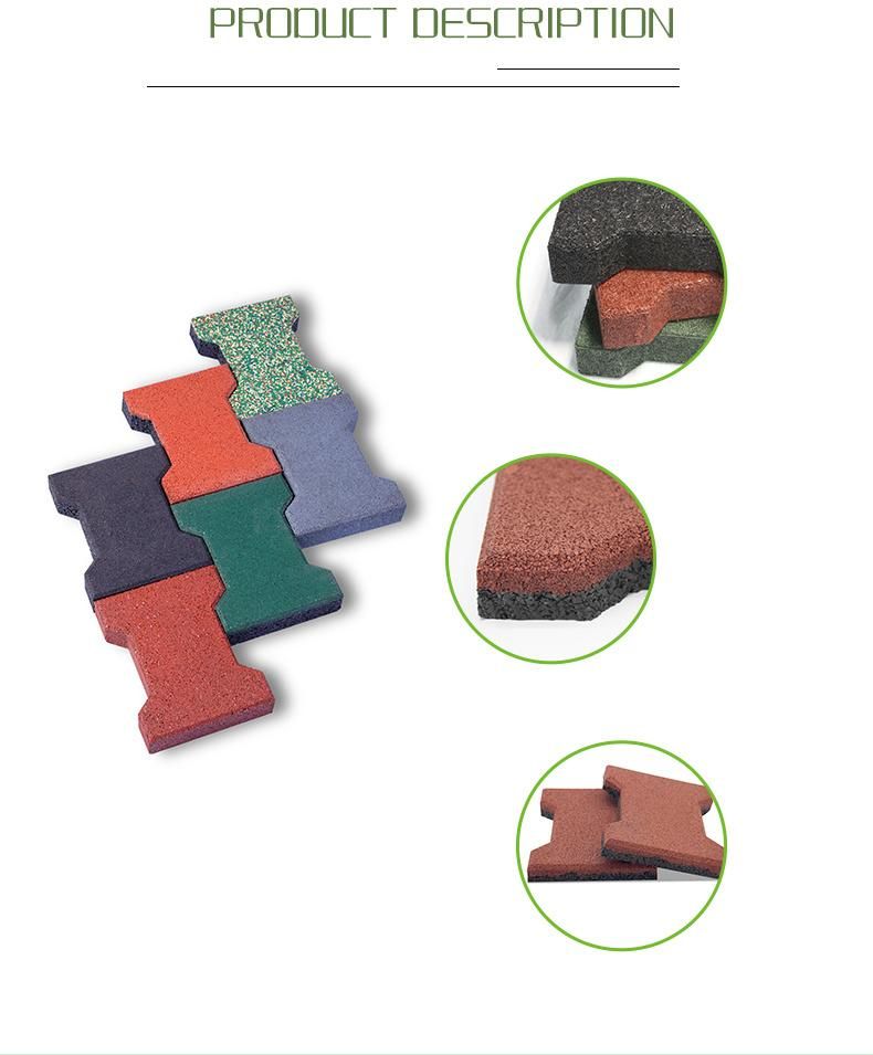 Dog Bone Shape Outdoor Flooring Playground Rubber Tile 25mm/43mm Thickness Small Brick