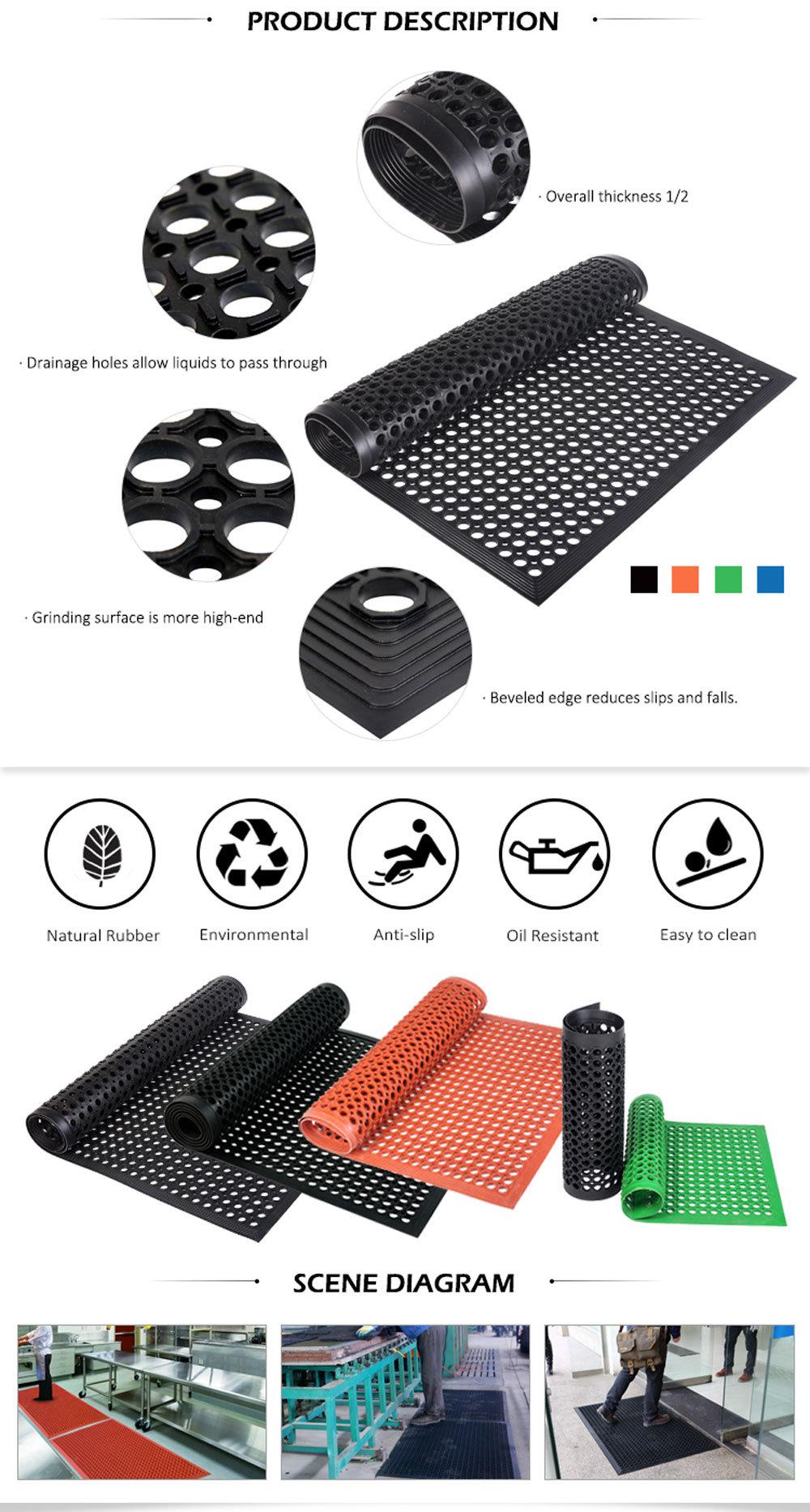 3′ X 5′ Black Rubber Ridge-Scraper Top Anti-Slip Safety Mat