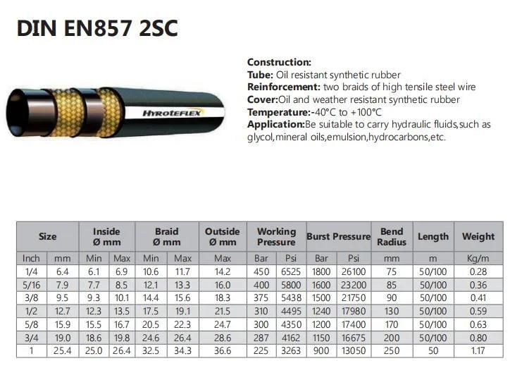 Oil Resistant High Pressure Hydraulic Hose Rubber Hose DIN En 857 1sc 2sc