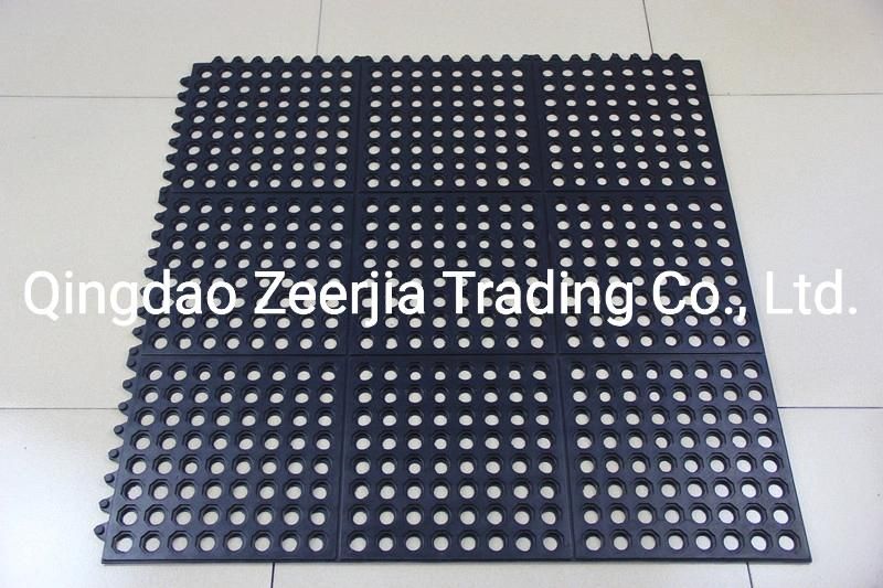 Anti Slip Rubber Moulded Interlocking Door Mats with Holes 3X3FT