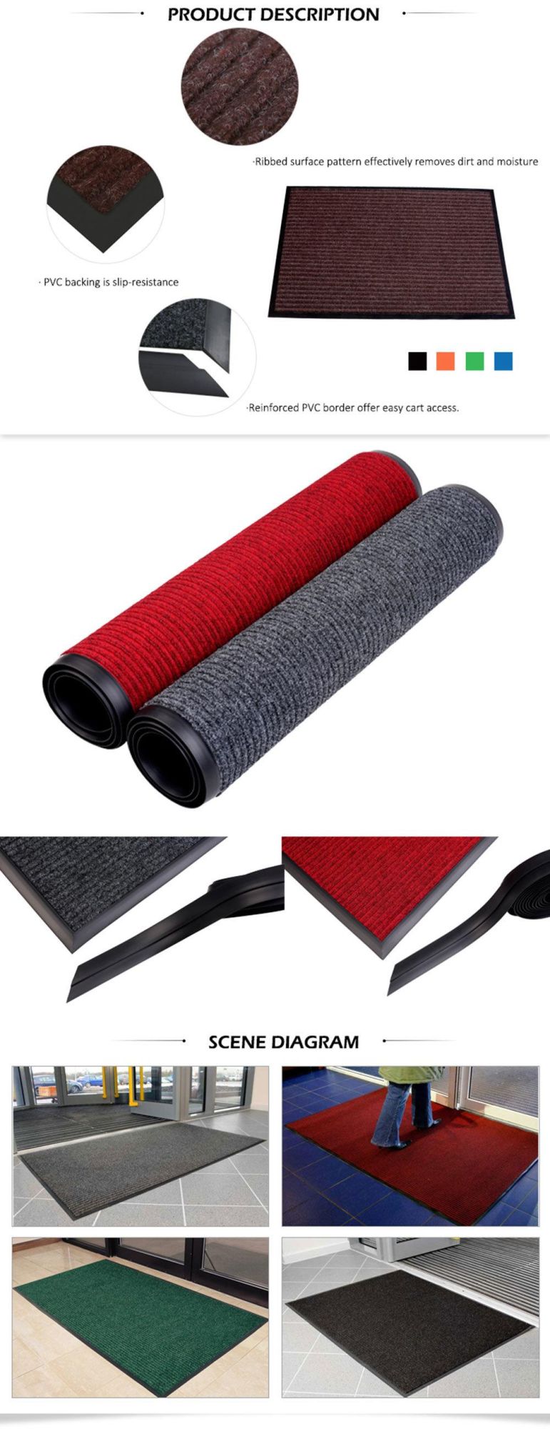 Indoor/Outdoor Double-Ribbed Carpet with Skid-Resistant PVC Backing