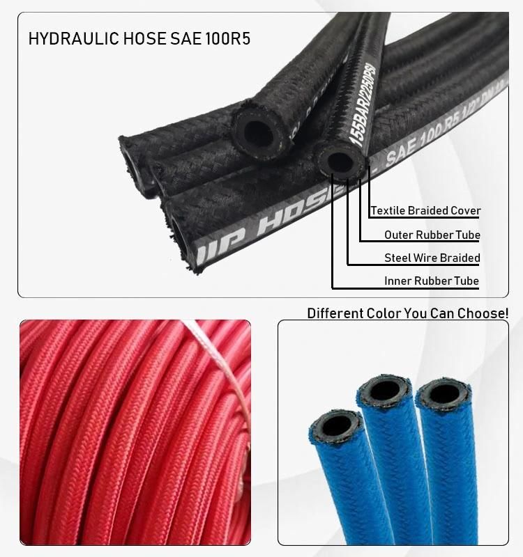 Msha Certificated SAE100 R5 Hydraulic Rubber Hose Textile Covered One Layer Steel Wire Braided