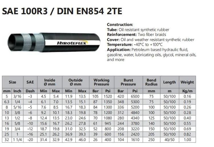 High Pressure One or Two Textile Reinforced SAE 100r6 R3 DIN En854 1te 2te