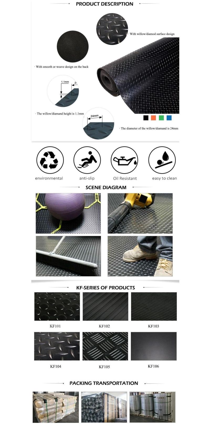 PAHs Factory Price Diamond Anti-Slip Non-Slip Rubber Sheet Matting Floor Flooring