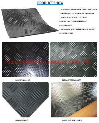 3-8 mm Thickness Non-Slip 5 Bars Checker Industrial Rubber Mat Flooring Sheet