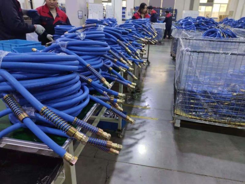 12FT Blue Rubber DOT Air Brake Lines 3/8 Inch ID with 1/2 Inch NPT Fittings