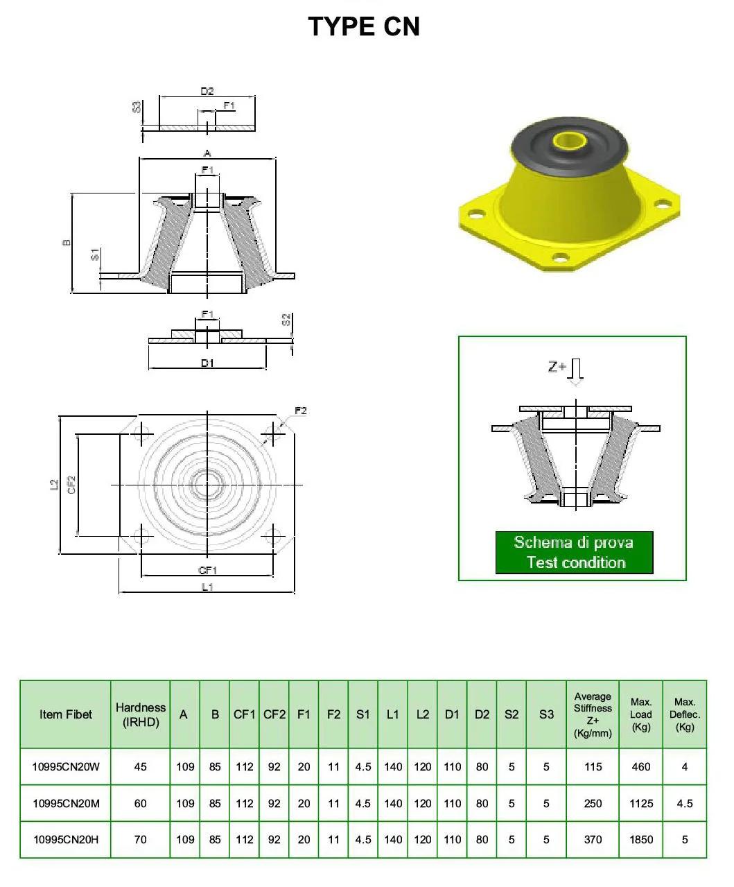 Cn Rubber Mounting, Shock Absorber with 50-70 Shore a