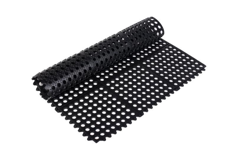 Anti-Slip Natural Rubber Interlocking Floor Tile Mat with Holes 3X3FT