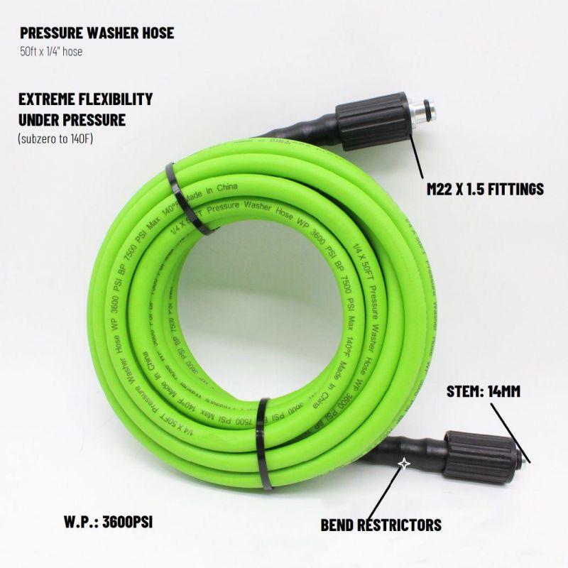1/4" X 25FT / 50FT Heavy Duty 3600 Psi Washing Machine Hose with M22 Fittings