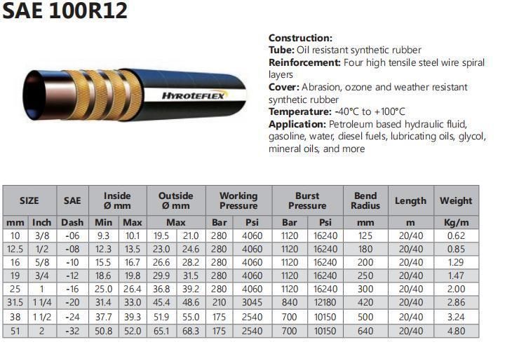 Professional Manufacturer High Impulse Hydraulic Hose 4sh R12