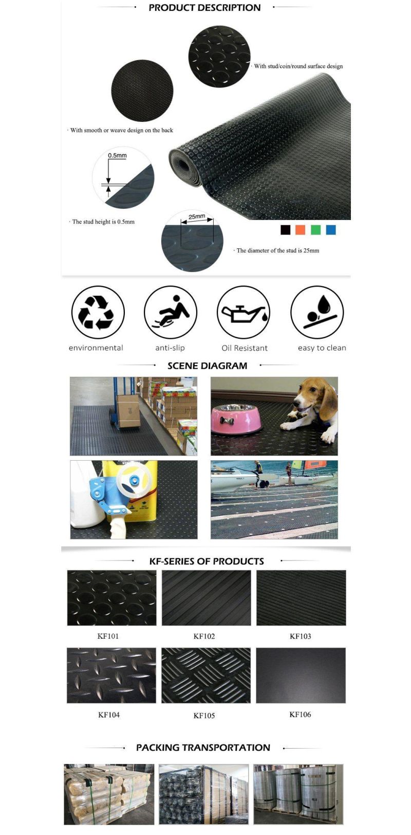 Factory Custom Rolled Anti-Slip Protection Soundproof Anti Shock Cutting Rubber Mat for Truck/Trailer