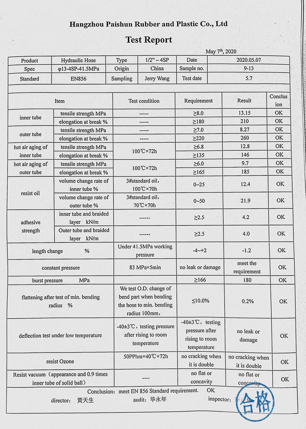 ID 1 1/2" En 856 4sh High Pressure Hydraulic Rubber Hose for Heavy Equipments