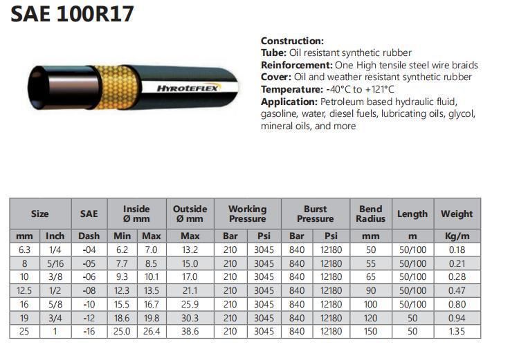 Hot Sale Resistance Hydraulic Rubber Hose SAE100 R16/R17