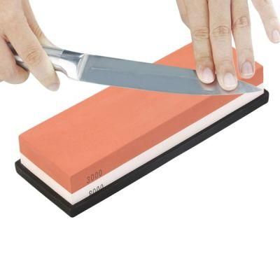Orange-White 30008000 Mesh Double-Sided Sharpening Stone 18 X 6 X 3 Cm with Black Silicone Base