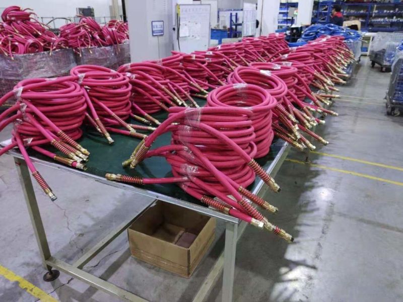 R455144 12FT Red Rubber DOT Air Brake Hose, 3/8 Inch ID with 1/2 Inch NPT Fittings