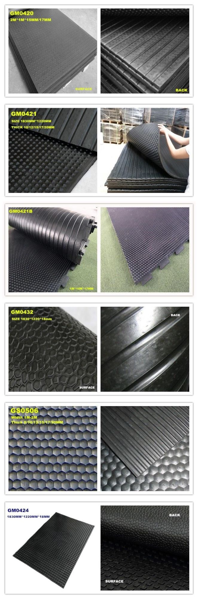 15mm Thick Anti-Fatigue Rubber Stable Mat, Horse Stall Mat