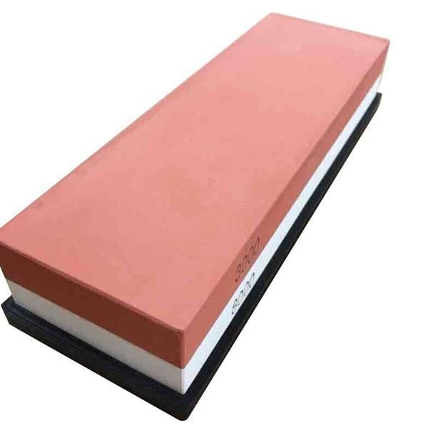 Orange-White 30008000 Mesh Double-Sided Sharpening Stone 18 X 6 X 3 Cm with Black Silicone Base