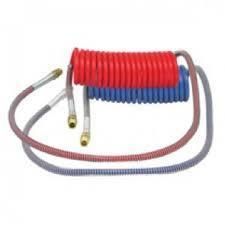 Coiled Air Brake Hose 15 FT Nylon Tubing Red and Blue Set with 12&quot; Leads