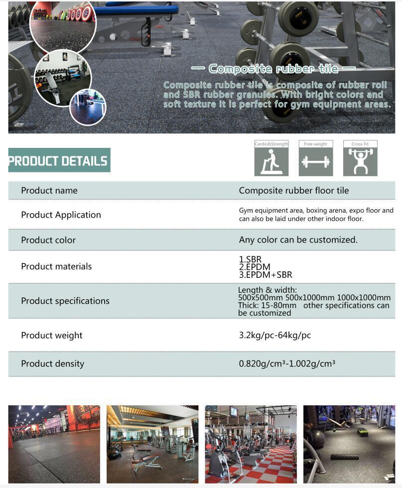 Colorful EPDM Surface Rubber Mat Composite Black Rubber SBR Tiles for Gym Flooring