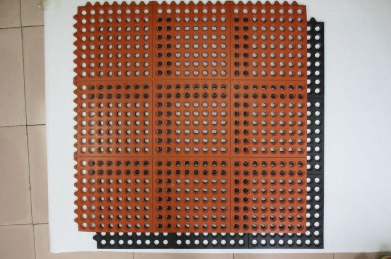 Workshop Safety Flooring Interlocking Drainage Rubber Mat 914X914mm 3X3FT