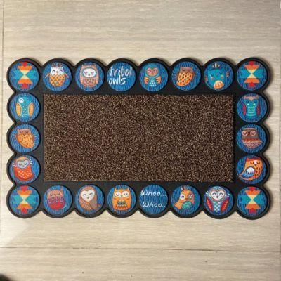 New Product Printed Rubber Door Mat Scrape Dirt and Non Slip Flocking Rubber Mat