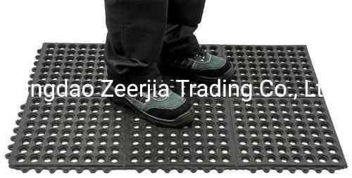 Anti-Slip Natural Rubber Interlocking Floor Tile Mat with Holes 3X3FT