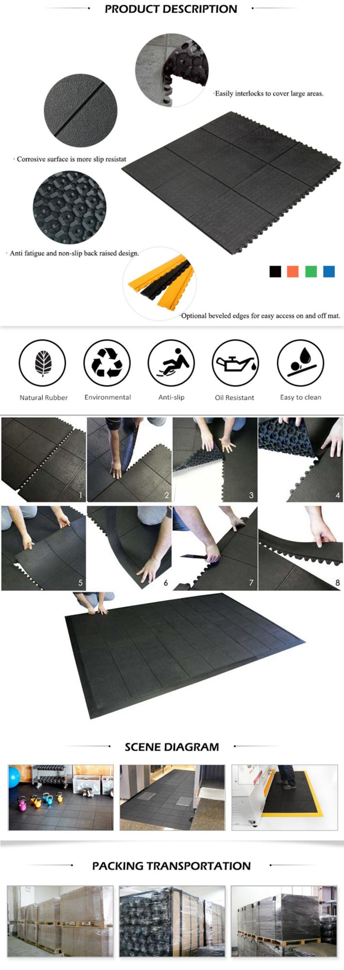 Good Quality Interlocking Anti Slip Rubber Flooring Safety Anti Slip Mat