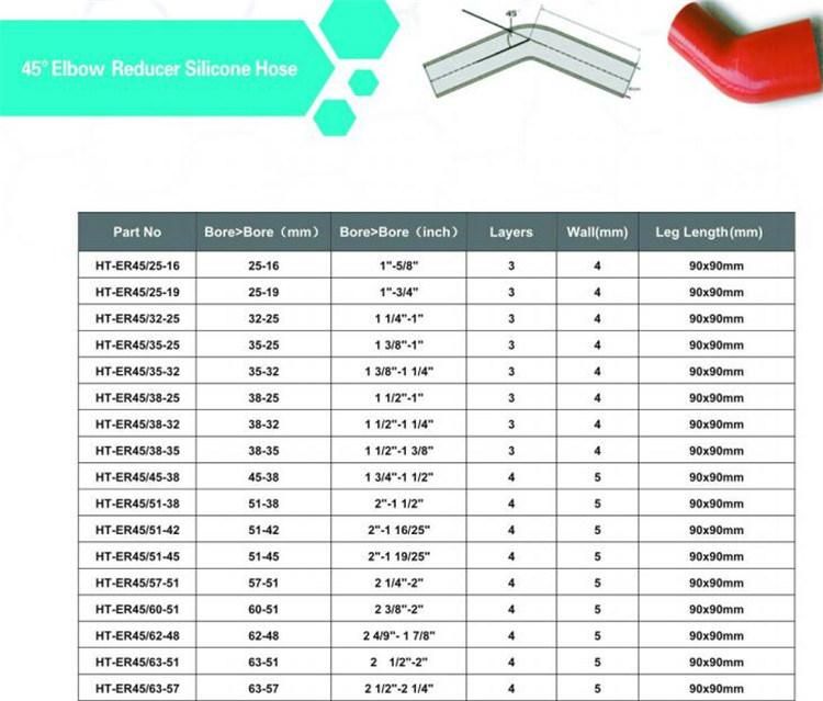 High Quality Customized Flexible 45 Elbow Reducer Silicone Hose