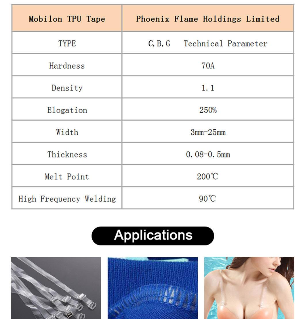 6008/6012/5008/5012 Clear Elastic Transparent TPU Mobilon Silicone Tape for Shoulder/Neckline/Swimwear