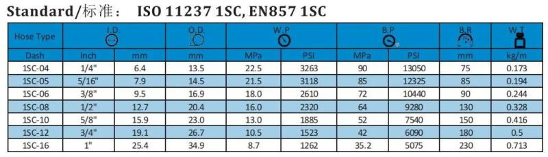 China Hydraulic Hose Factory En857 1sc