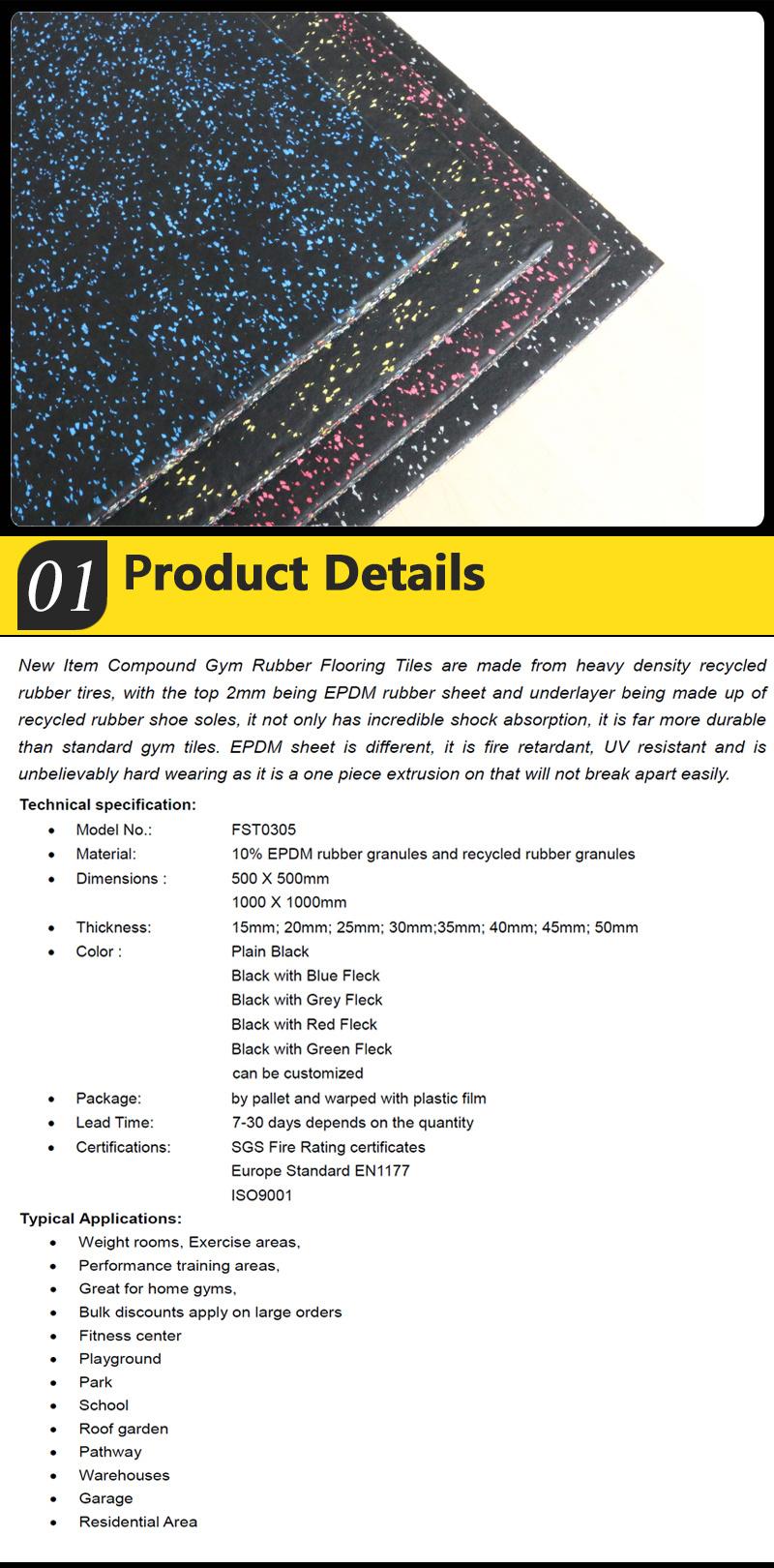 Soundproof Commercial EPDM Rubber Flooring Tiles