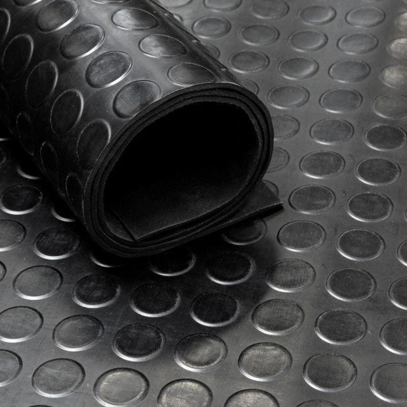 3mm-8mm Non-Slip Round Button Stud Coin Pattern Rubber Flooring Mat Sheet