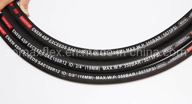 3/8-2 Inch SAE100 R12/4sp/4sh 400K Impluse Cycles High Pressure Spiral Reinforced Rubber Hydraulic Hose with Fitting