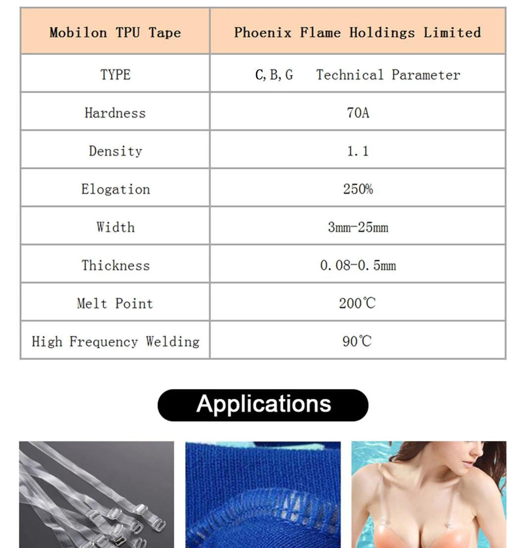 Custom Waterproof Eco-Friendly Mobilon TPU Tape Clear Bra Strap