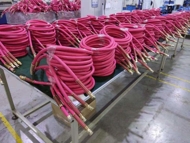 R455144 12FT Red Rubber DOT Air Brake Hose, 3/8 Inch ID with 1/2 Inch NPT Fittings