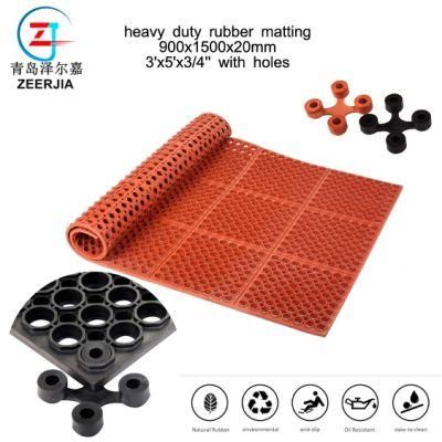 Safety Black Anti Slip Oil Drainage Mat Rubber Floor Matting 90X150cm with Holes