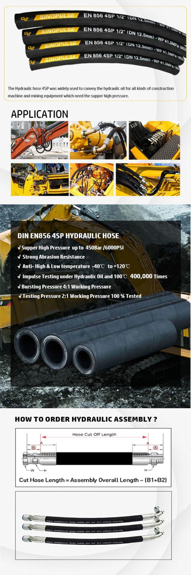1/4" High Pressure Steel Wire Spiral Rubber Hydraulic Hose En856 4sp