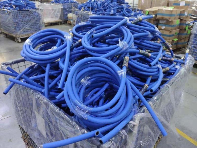 12FT Blue Rubber DOT Air Brake Lines 3/8 Inch ID with 1/2 Inch NPT Fittings