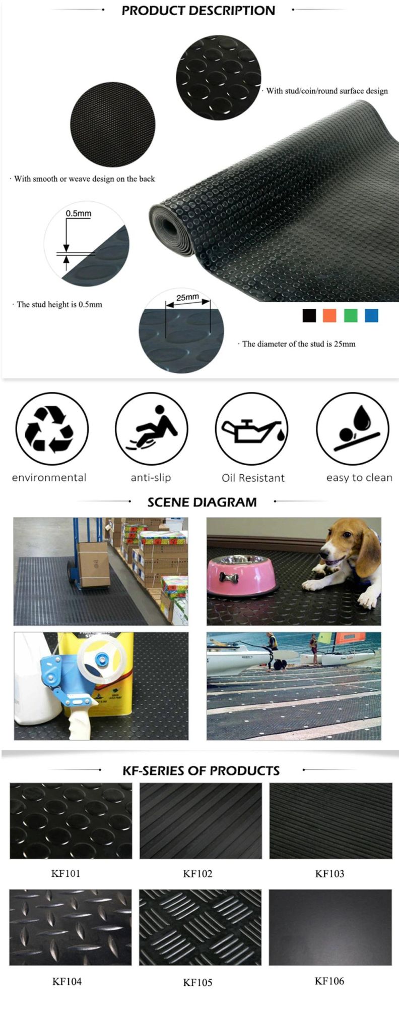 3mm/6mm Thick Round DOT Rubber Matting /Studded Rubber Mats
