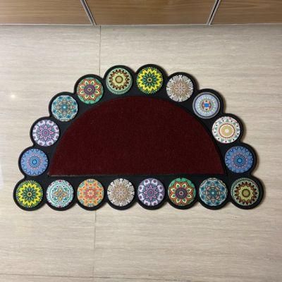 Printed Half Moon Rubber Floor Door Entrance Mat with Lace