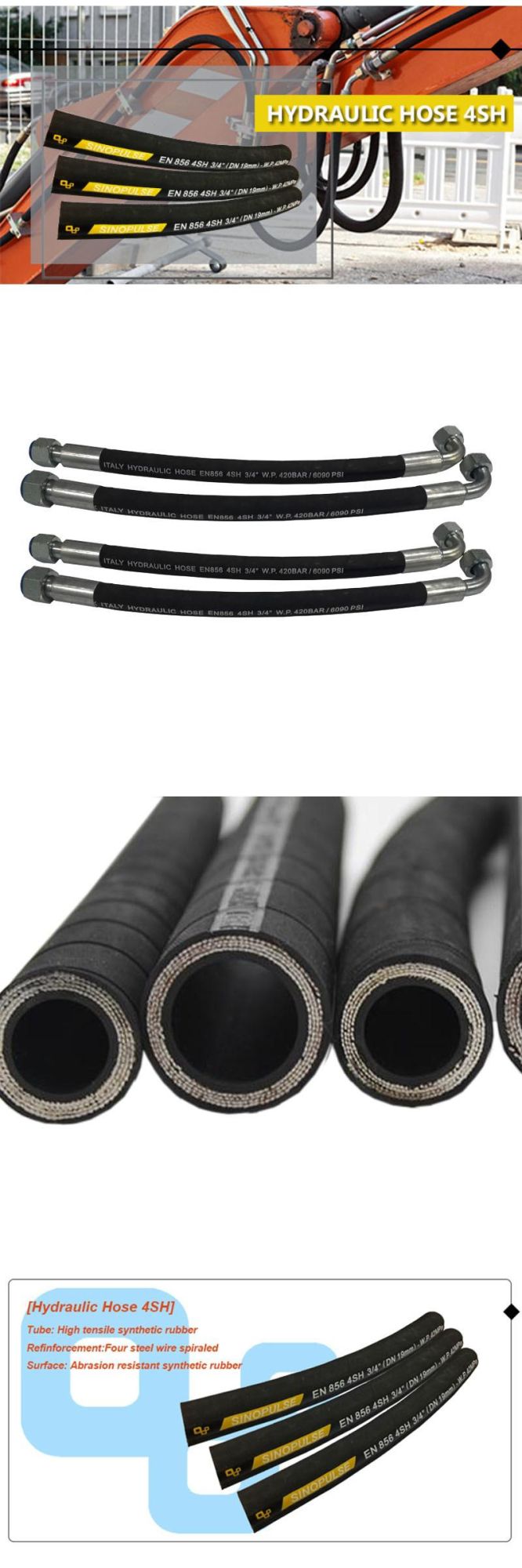 Wire Spiral High Pressure Hydraulic Rubber Hose Flexible Rubber Oil Hoses