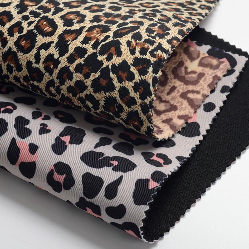 Eco Friendly Leopard Pattern Digital Printing Polyester Spandex Fabric Neoprene Rubber Material