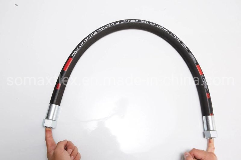 3/8-2 Inch SAE100 R12/4sp/4sh 400K Impluse Cycles High Pressure Spiral Reinforced Rubber Hydraulic Hose with Fitting