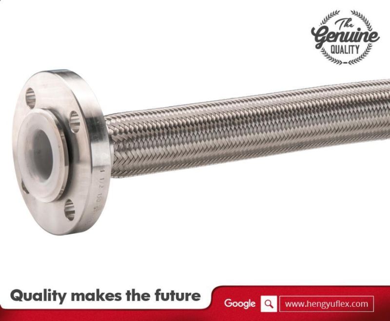 Factory Supply 1 Meter Stainless Steel Wire Braided PTFE Teflon Hose with Flange Joint