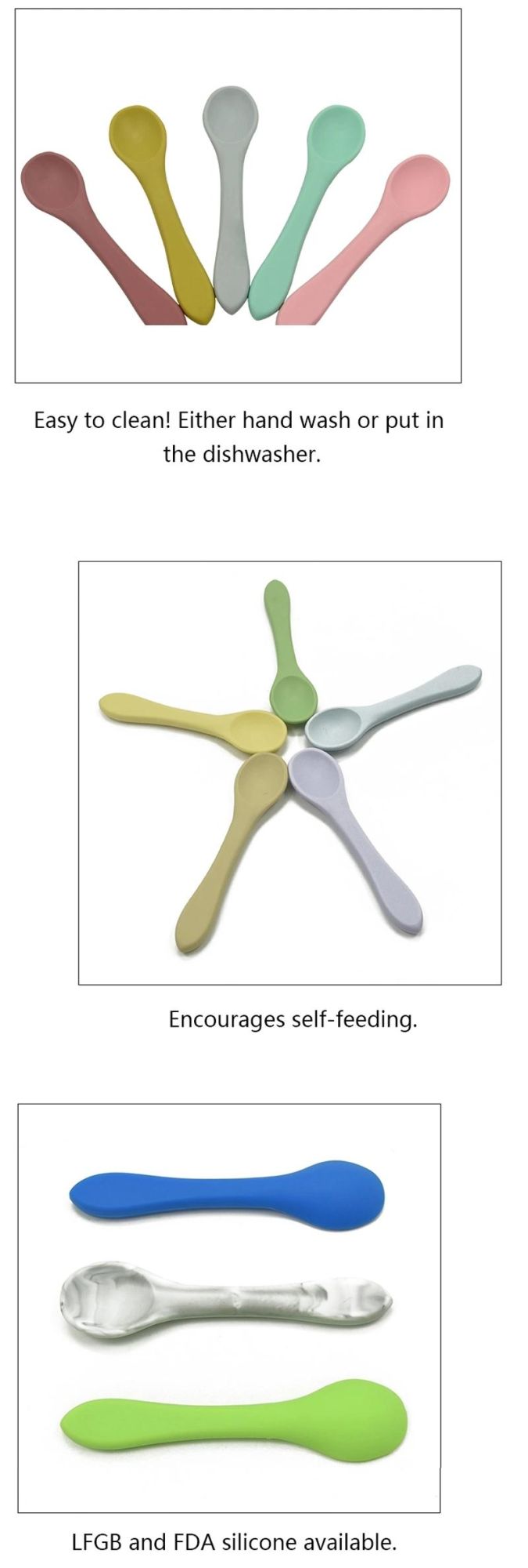Manufacturer Supply Silicone Spoon with Food Grade for Baby Feeding