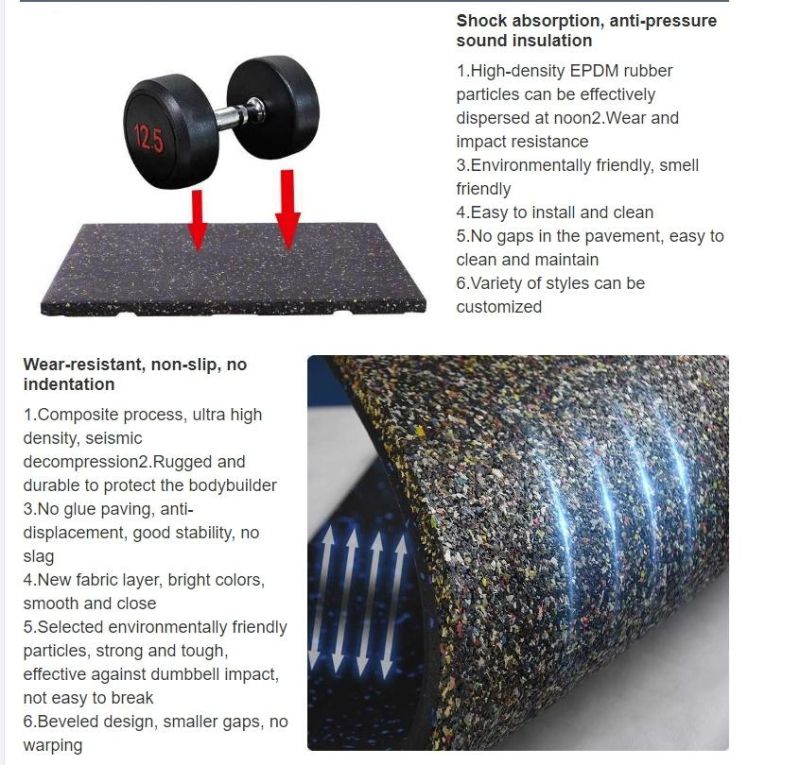 Colorful EPDM Surface Rubber Mat Composite Black Rubber SBR Tiles for Gym Flooring