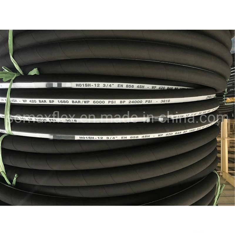 3/8-2 Inch SAE100 R12/4sp/4sh 400K Impluse Cycles High Pressure Spiral Reinforced Rubber Hydraulic Hose with Fitting