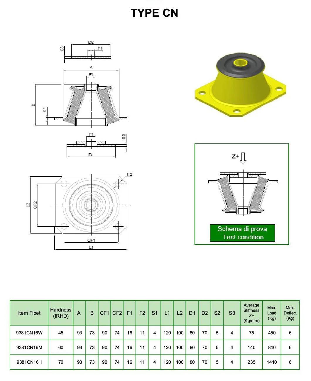 Cn Rubber Mounting, Shock Absorber with 50-70 Shore a